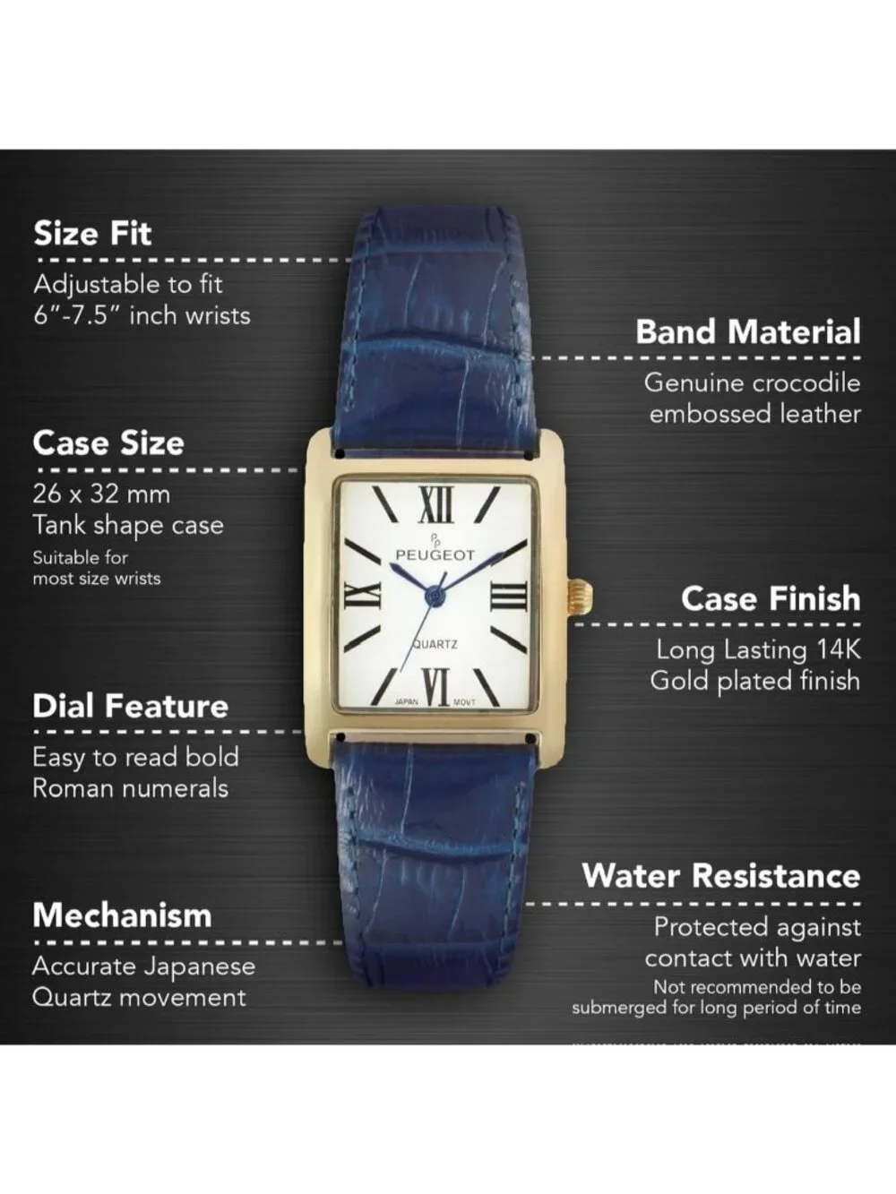 Women's Gold/Blue Leather Strap Roman Numerals Dial Classic Dress Wrist Watches